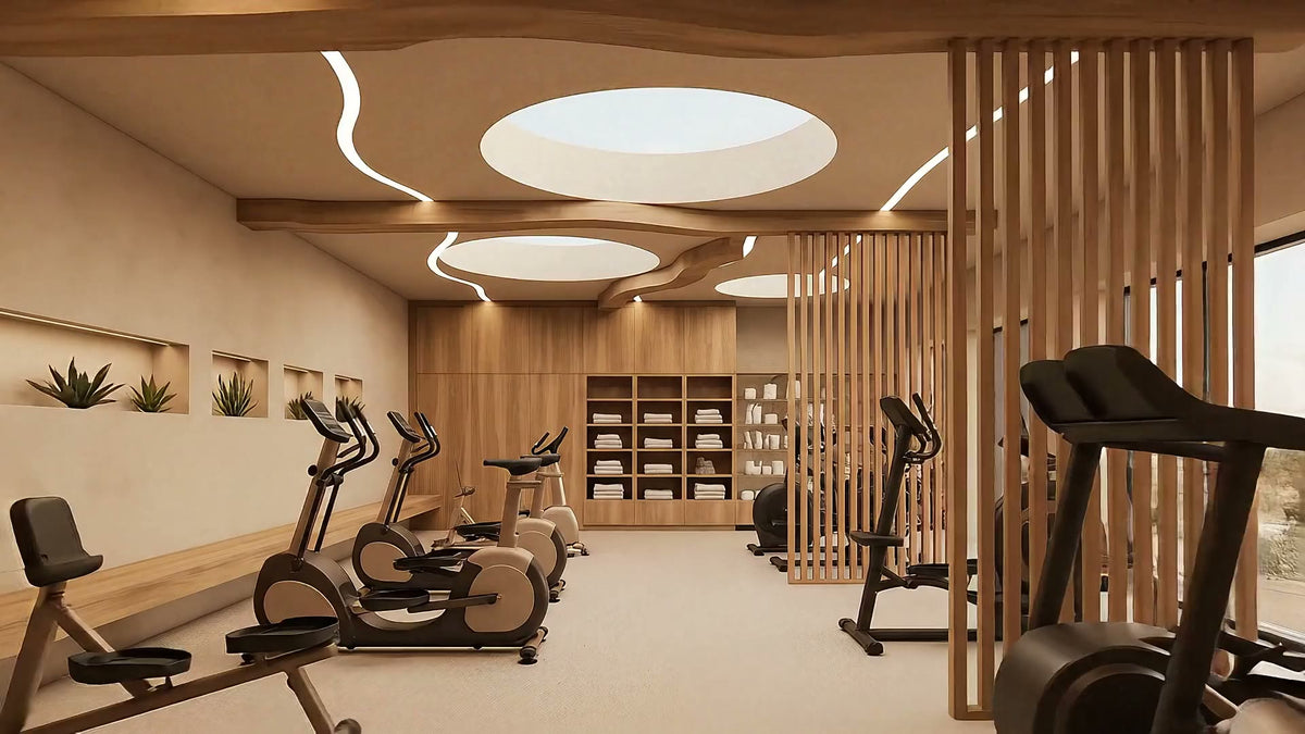 Gimnasio en tonos tierra